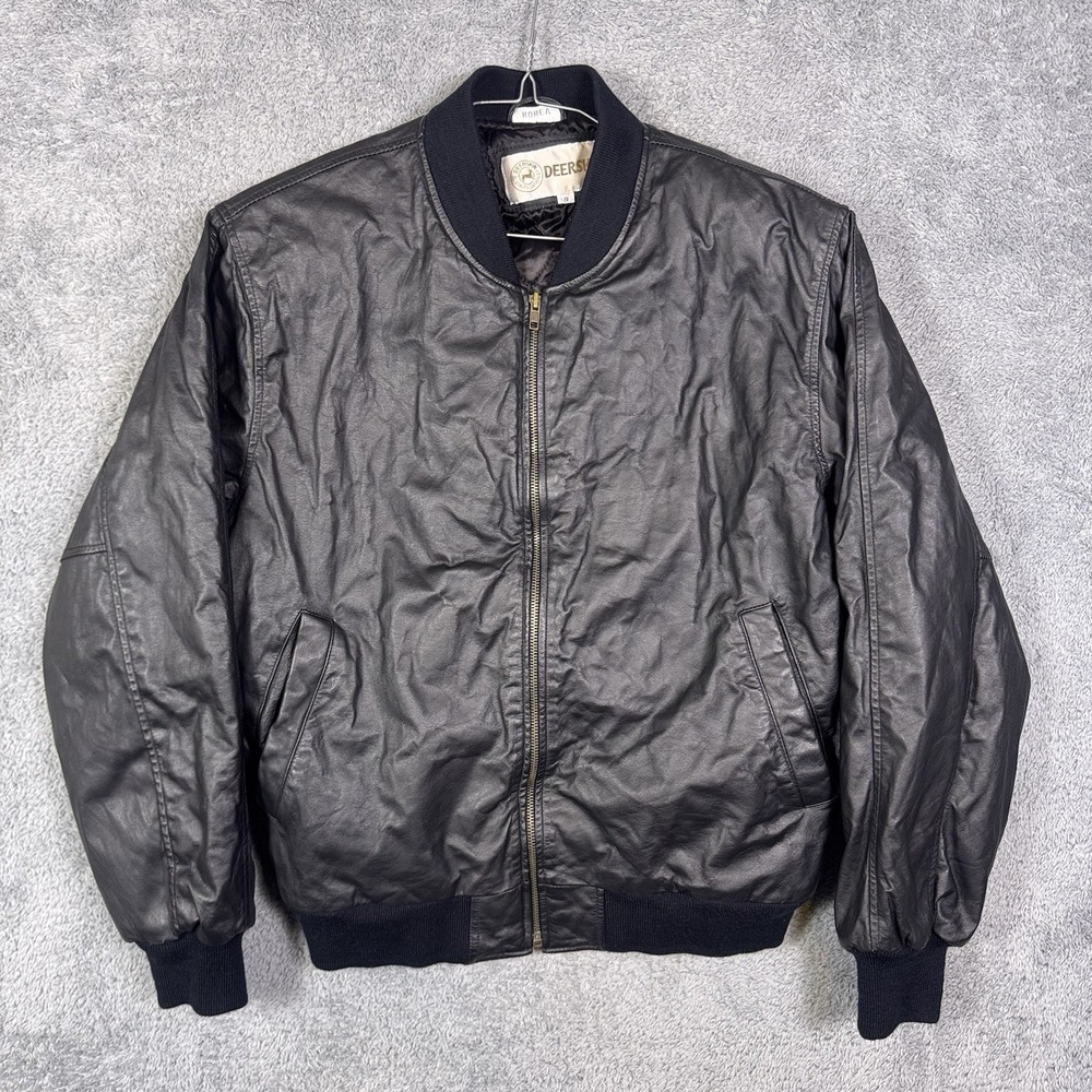 Deerskin‎ Leather Jacket Mens S Vintage Bomber Motorcycle Moto Full Zip Quilted